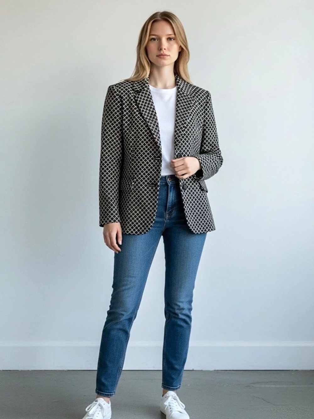 Women's Geometric Blazer in Black & White Like New